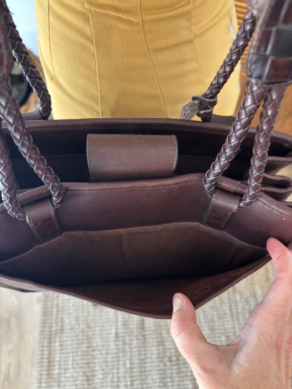 Dark Brown Brighton Woven Leather Tote Bag with Braided Handles & Heart Charm - Picture 8 of 15